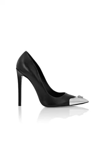 PHILIPP PLEIN ΓΟΒΕΣ NAPPA LEATHER DECOLLETE HI-HEELS SKULL ΣΤΡΑΣ ΜΑΥΡΟ