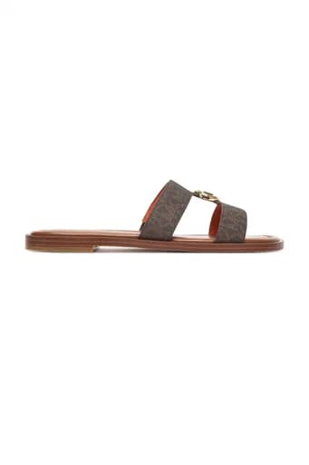 MICHAEL KORS ΠΑΠΟΥΤΣΙΑ ΠΑΝΤΟΦΛΕΣ ΕRIN FLAT SANDAL ΜΕΤΑΛΛΙΚΟ LOGO KAΦΕ/ΤΑΜΠΑ