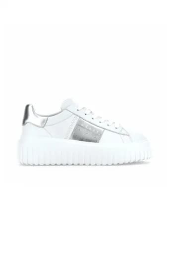 HOGAN ΠΑΠΟΥΤΣΙΑ SNEAKERS H-STRIPES ALLAC FASCIA ΔΕΡΜΑ LOGO ΛΕΥΚΟ-ΑΣΗΜΙ