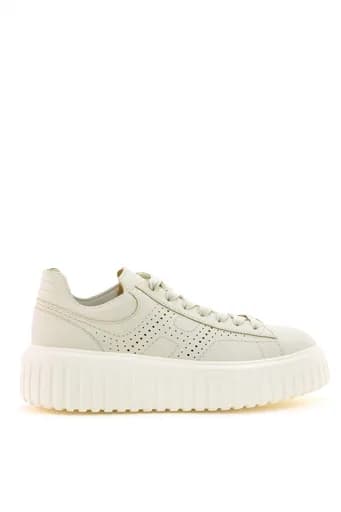HOGAN ΠΑΠΟΥΤΣΙΑ SNEAKERS ΔΕΡΜΑ H-STRIPES ALLACCIATO H FORATA ΕΚΡΟΥ