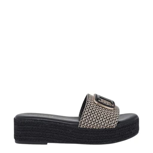 Γυναικείες παντόφλες/flatforms Seven 832-39W BLACK BEIGE RAFFIA U439W832398S μαύρο