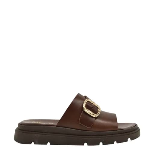 Γυναικείες παντόφλες/flatforms Piedini 0247 καφέ δέρμα