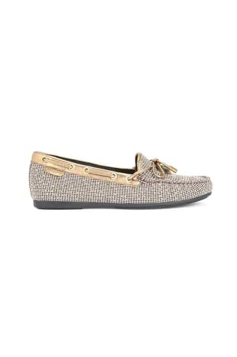 KURT GEIGER ΠΑΠΟΥΤΣΙΑ ΜΟΚΑΣΙΝΙΑ ΕAGLE MOCCASIN METAΛΛΙΚΑ ΣΤΡΑΣ LOGO MΠΕΖ/ΧΡΥΣΟ