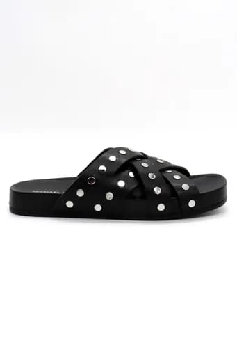 MICHAEL KORS ΠΑΠΟΥΤΣΙΑ ΠΑΝΤΟΦΛΕΣ IRENE FLAT SANDAL METAΛΛΙΚΑ ΤΡΟΥΞ LOGO ΜΑΥΡΟ