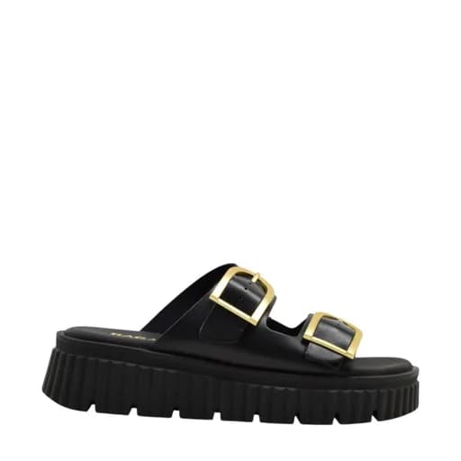 Γυναικείες παντόφλες/flatforms Ragazza 01250 μαύρο δέρμα