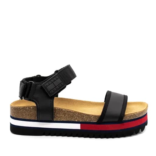 Γυναικεία Δερμάτινα Flag Outsole Σανδάλια Μαύρα Tommy Jeans EN0EN01806-BDS