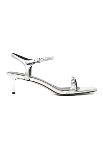 MICHAEL KORS ΠΑΠΟΥΤΣΙΑ ΠΕΔΙΛΑ DINA KITTEN SANDAL METAΛΛΙΚΟ LOGO AΣΗΜΙ