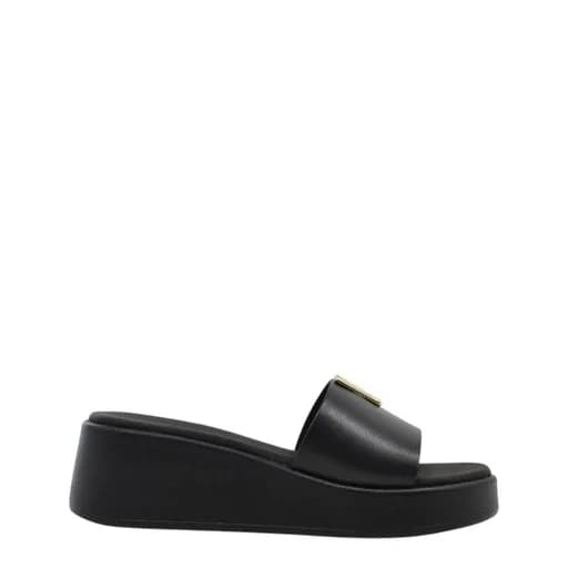 Γυναικείες παντόφλες/flatforms Ragazza 01152 μαύρο δέρμα